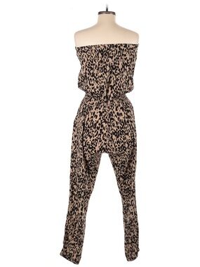 Tyche Strapless Leopard Print Jumpsuit in Beige and Black